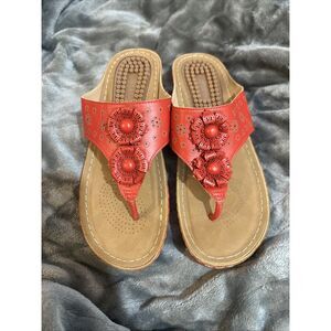 NWOT Ecetana Red Wedge Sandals - Size 8